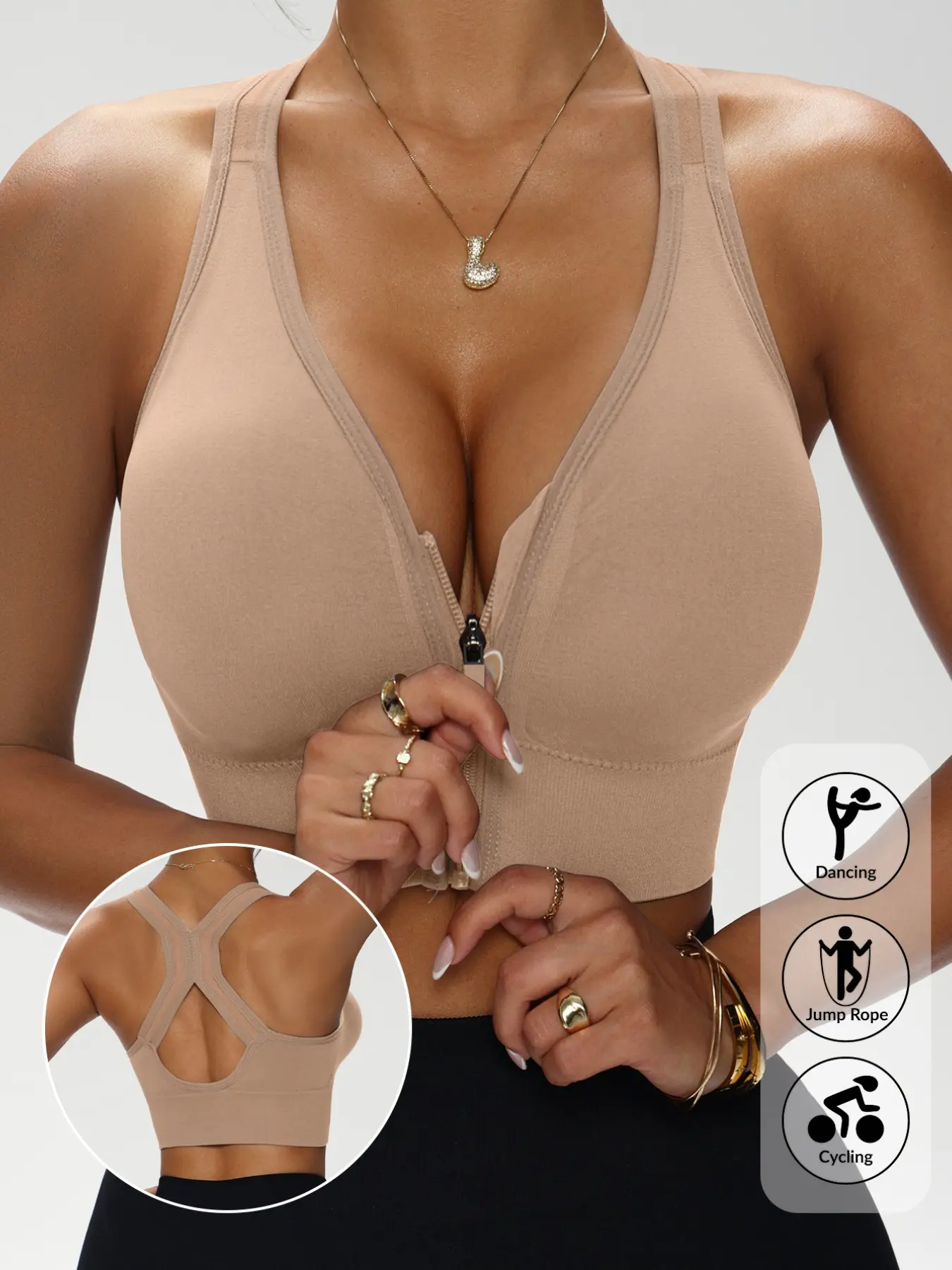 Women's Criss Cross Backless Sports Bra Workout Bra, Non-Slip Zipper, Ideal for Fitness Yoga Cycling, All Seasons Use, Medium Support, Slim Fit, Strappy Yoga Bras