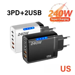 240W GaN 5 in 1 USB C Charger Fast Charging Phone Charger Power Adapter Type C US Plug Wall Charger