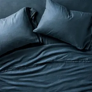 California King 100% Linen Sheet Set Dark Mineral Blue - Casaluna