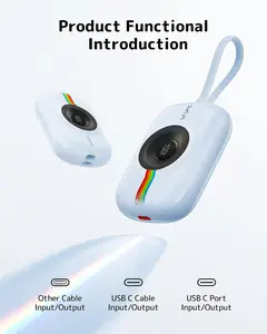 VRURC 10000mAh Portable Charger with Built-in Cable 20W Fast Charging USB C Power Bank for Most Smart Devices Blue Phone Travel Essentials