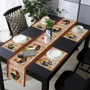 1 piece/5 piece/7 piece set, vintage rural dining table cloth rooster farm dining table flag placemat - decorative square linen kitchen table mat, restaurant or wedding, farm decoration
