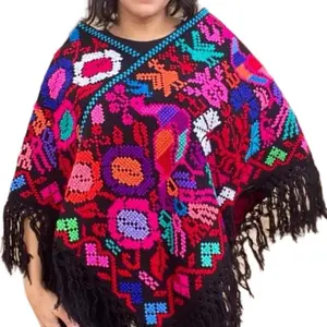Capa punto de cruz $49 - Artesanal capa unitalla (S-M-L) - Hand Embroidered in Mexico, Vibrant Mexican Floral Design, Comfortable & Colorful, One-of-a-Kind Artisanal clothing