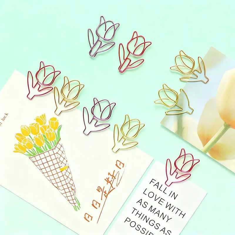 20 Pcs Tulip Flower Paper Clips, Unique Colorful Floral Shaped Aesthetic Paperclips, Paper Fasteners, Paper Clamps, Decorative Spring Stationery for Bookmarks & Wedding Invitations, Cute Novelty Gift for Teachers & Students