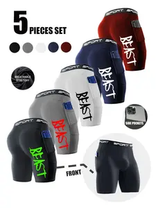 Men's 3-Pack Compression Shorts with“ Beast“ Print, Quick-Dry and Stretch Fabric, Suitable for Gym, Running and Basketball