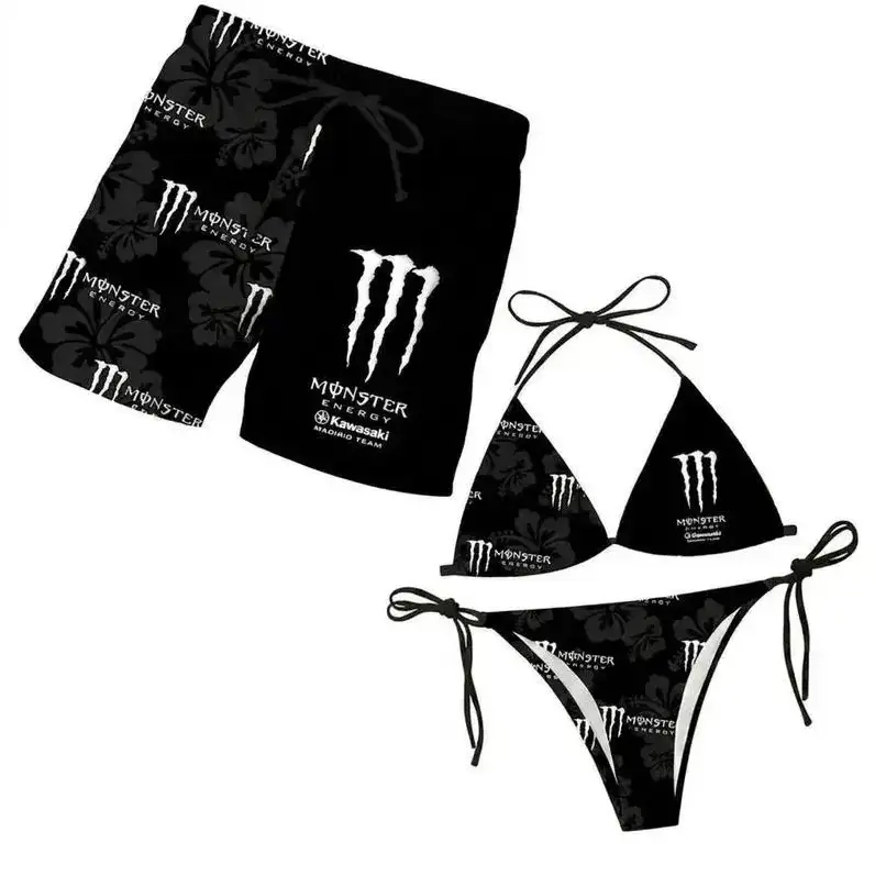 Matching Couple Swimwear Set, Bikini & Swim Trunks, Summer Beach Outfit, Couples' Monster Set