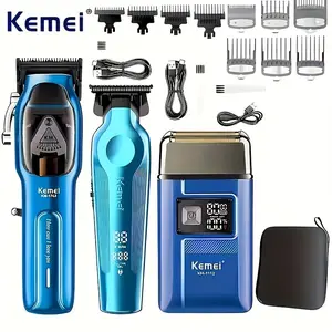 Kemei 6-in-1 KM-1763 KM-264 KM-1112 Professional Men's Barber Set Men's Electric Shaver Electric Hair Clipper Multifunctional Clippers High-Speed Reciprocating Electric Shaver Advanced Rechargeable Battery Professional Hairdressing Kit