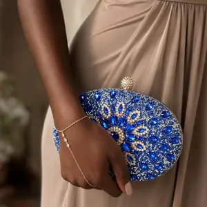 Maison Odila Glam Set – Rhinestone Evening Clutch with Gold Plated Hand Chain | Elegant Formal Bag for Weddings, Parties & Special Occasions