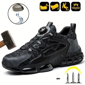 Men's Steel Toe Safety Sneakers with Swivel Buckle - Puncture-Proof Kevlar Midsoles, Anti-Slip Rubber Sole, Breathable Mesh Upper, Durable Work Boots for Outdoor Activities, Blue Collar Workers, Nurses