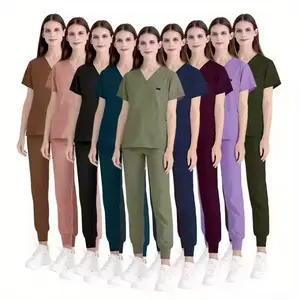 The Multi Colored Female Centered Short Sleeved Long Pants Nurse Uniform Is The Work Uniform for Doctors and Nurses in Intensive Care Units and Nursing Staff in Postpartum Care Centers and Nursing Homes