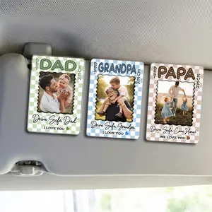 [SEND YOUR PHOTO VIA MESSAGE] Custom Dad Photo Car Visor Clip & Acrylic Ornament – Father’s Day Gift for Dad, Drive Safe Gift from Kids, Best Dad Ever Gift for Papa, Grandpa, Husband