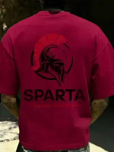 American Vintage Sparta Spartan Helmet Print Short Sleeve, Unisex Oversize Loose Fit, Casual Apparel, Random Print, No Button, No Collar