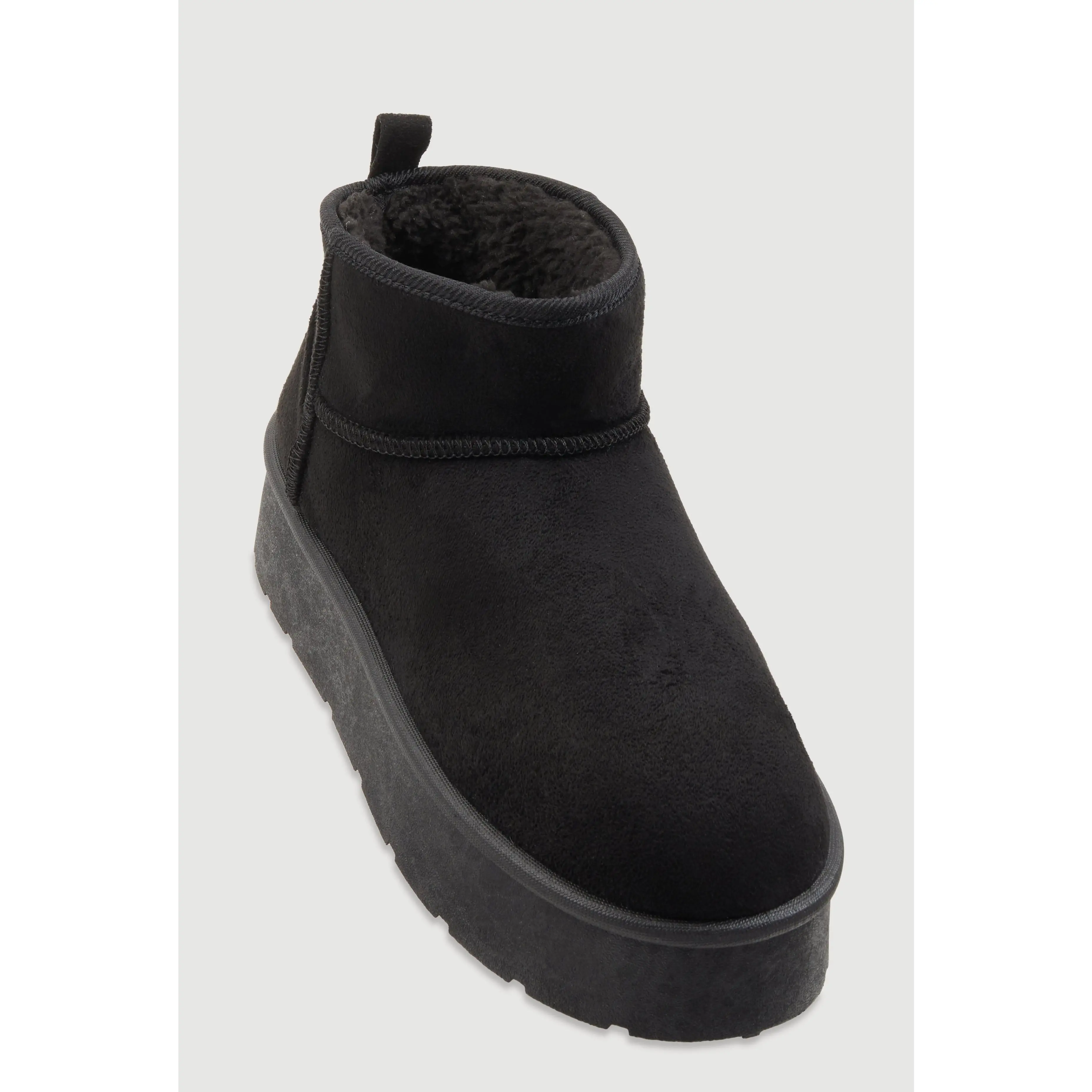 Sherpa Lined Pull Tab Faux Suede Platform Ankle Boots