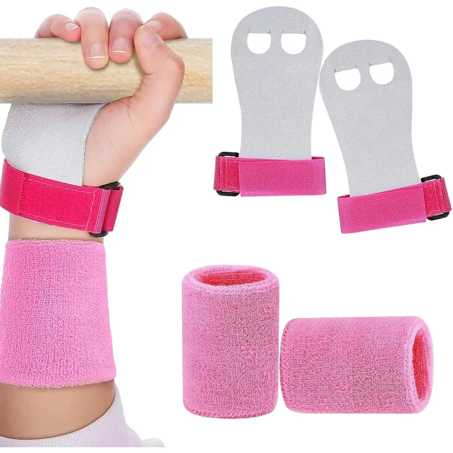 2 Sets Gymnastics Hand Grips Gloves Wristbands, Gymnastic Hand Grips Gymnastic Bar Palm Protection and Wrist Support Sports Accessories for Boys Girls Youth  Workout and Exercise