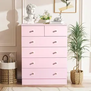 Karlhome Drawer storage cabinet Macaron powder particleboard with triamcinol coating, 66*33*89cm, five-layer six-drawer chest of drawers, matte gold handles
