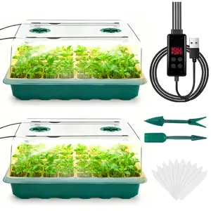 2/4SET Seed Starter Tray with Grow Light, Durable Growing Tray, Seed Starter Kit (48 Cells Per Tray), Seedling Starter Trays with Humidity Domes, Automatic Timer, Adjustable Light Indoor Gardening Plant Germination Trays