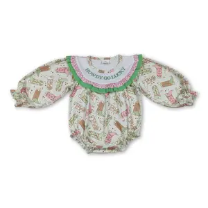 C Baby Girl Western Clothes Green Howdy Go Lucky Shoes Winter Bubble Onesie LR2840