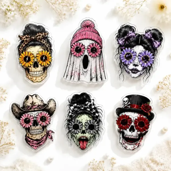 Skull Halloween Ghost Phone Grip Set, Kawaii Spooky Magnetic Phone Stand, Dark Aesthetic Gift, Holiday Gift Halloween Idea