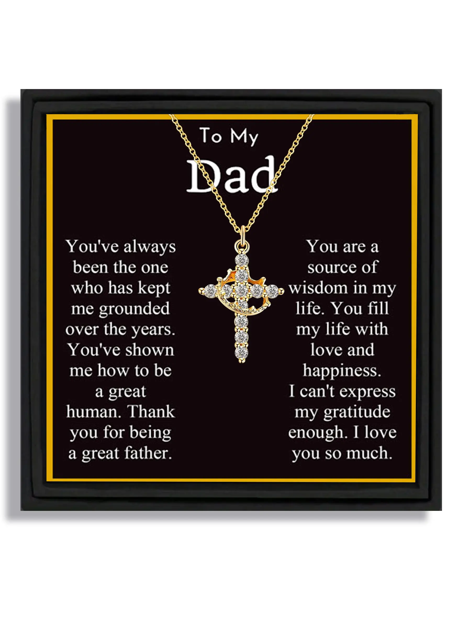1 piece gold rotating crown cross pendant necklace gift box for Father's Day to dad with blessing card and box