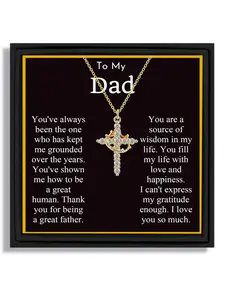 1 piece gold rotating crown cross pendant necklace gift box for Father's Day to dad with blessing card and box