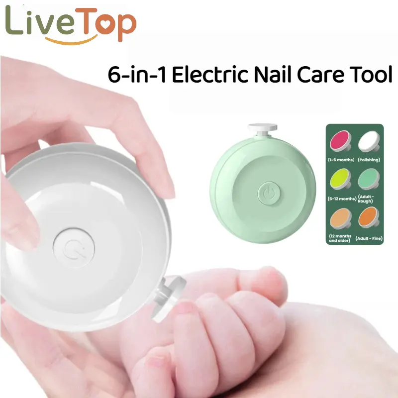 Electric Nail Care Tool – Rechargeable Nail Trimmer for Newborns, Toddlers, Teenagers & Adults, 6-in-1 Electric Nail File with Polishing Heads, Safe & Gentle Wireless Foot Care Machine for Baby, Kids, Seniors, Professional Home Manicure Pedicure Kit