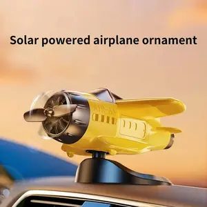 New Solar Powered Rotating Airplane Car Ornament - Creative Dashboard Decor & Premium Interior Accessory for Vehicles