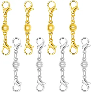 Sterling Silver Magnetic Clasp, Double Lobster Closure, Magnetic Necklace Clasps and Closures,925 Sterling Silver Double Lobster Clasp Magnetic Jewelry Clasps for Necklaces (4gold+4silver)