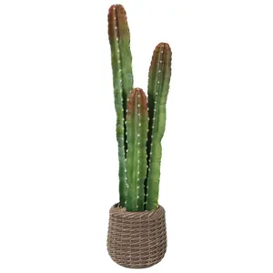 33" LED Lighted Artificial Cactus Plant - 2 Modes Warm White & Color Changing Faux Cactus in Woven Planter, Maintenance-Free Fake Cactus for Boho Home Bedroom Decor