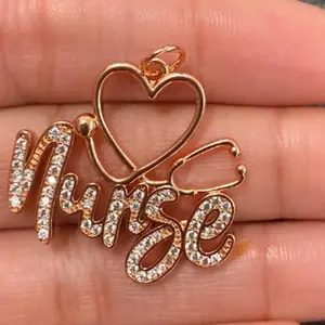 Nurse Charm Rose Gold DIY Pink Gift For Nurse Pendant for Jewelry Making | Bling Necklace Bracelet Earrings Keychain Woman Charm