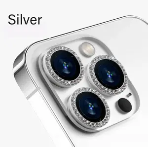 2-Pack Silver Bling Metal Lens Protectors with Glass Ring - Durable Camera Cover Phone Accessories, Tech Accessories for iPhone 16, 15, 14, 13, 12 Plus Pro Max Models