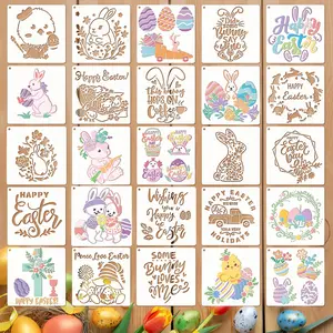 25 count Easter Stencils , 6x6 inch Plastic Drawing Spraying Templates for Painting on , Bunny/Eggs/Farm Spring Stencil for Greeting Cards, Easter Crafts Ornament DIY Window Door Decoration