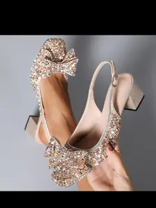 Women's Elegant Luxury Rhinestone Sandals, Summer Square Toe High Heels, Fashionable Commute Office Shoes, Party Stroll Wear, Party Footwear