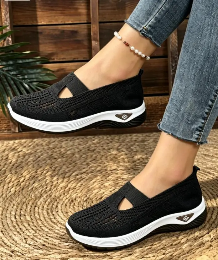2026 NEW Comfortable Mom Shoes Woven Flat Slip On Loafers Walking Shoes For Ladies Breathable Lightweight Hollow Bottom Non-Slip Soft Sole Daily Commuting Work Outdoor Casual All Season New