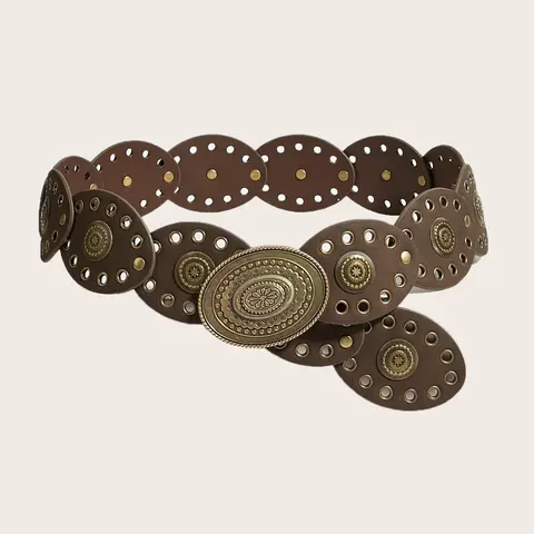 Women's Wide Boho PU Leather Belt, Coffee Brown Color, Western Cowgirl Style Buckle Belt for Dresses, Casual & Formal Wear, Fashion Belts