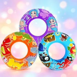 3-Pack Kids Inflatable Swim Rings with Dinosaur/Pirate/Mermaid Patterns, 27.5" Pool Floaties for Toddlers Ages 3-8, Cute Water Inner Tubes & Summer Beach Pool Party Toys