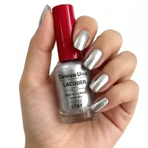 Tinovo Uno New Arrival 1882 Silver Metallic Nail Polish Lacquer Gel, Super Long Stay Chrome Finish, Natural Air Fast Dry, No Need UV/LED, Salon Quality Nail Art, Manicure, Gel Nails, Alcohol-Free,12ml,Parties, Cosplay Essential, Brand Logo
