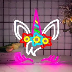 A bright and colorful unicorn neon light—wall-mountable, USB powered, acrylic, perfect for decorating bedrooms, living rooms, cafes, amusement parks, game rooms, and similar spaces