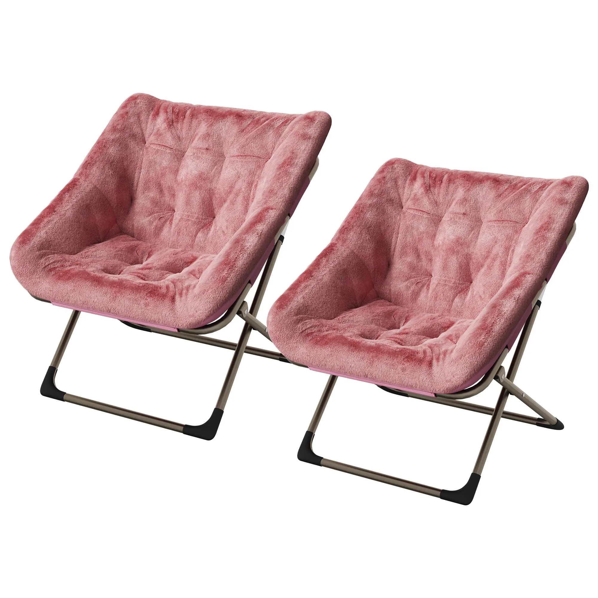Garvee Oversized Collapsible Faux Rabbit Fur Saucer Chair for Adults with Soft Accent Seating and Sturdy Gold Metal Frame, No Assembly Needed, Ideal for Bedroom, Living Room, Dorm, or Apartment, Pink