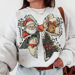 It's The Most Wonderful Time Of The Year Sweatshirt, Santa Claus Shirt, Vintage Christmas Coquette Bow Sweater, Reindeer Snowman Shirts