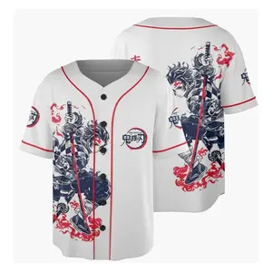 AniBase Club Demon Slayer Baseball Jersey Tanjiro Nezuko Fan Sport Jersey Premium All-Over Print 100% Polyester Warp Knitted Fabric XS-5XL Unisex Fit