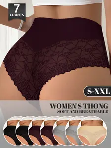 Women's Lace High Waist Thongs, Soft Breathable Comfort Panties, Multi Color Invisible Sexy Underwear, 7 Pack, S-Xxl, Soft Minimalist Panty