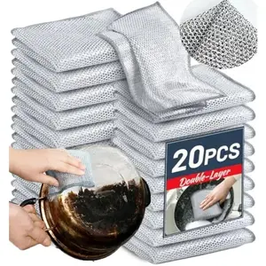 TOPAA 1/10 /20 Counts Dishwashing Rags,Multipurpose Non-Scratch WireDishcloths for Wet and Dry Use,Reusable Wire Cleaning Cloths forKitchen, Sinks, and Pans SilverRemovable, Washable & More Household