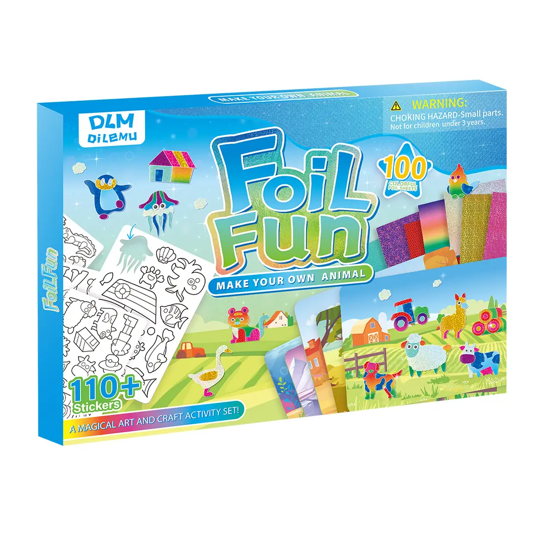 DLMdilemu No-Mess Aluminum Foil Arts Toy Set for Children - Teaches Art and Crafting, Encourages Creative Play, Parent-Child Engaging Activity Kit, 10 Picture Canvases, 40 Diamonds, 140 Stickers, 100 Colorful Foil Sheets (Unicorn Princess Theme)