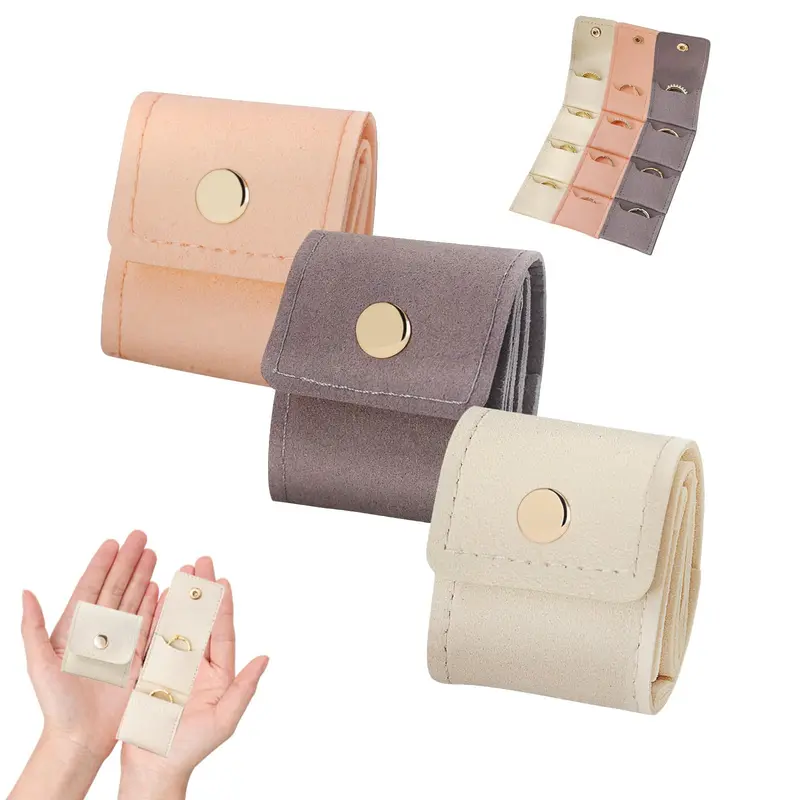 Mini travel jewelry pouch, travel jewelry roll pouch, with buckle, foldable multi-functional travel jewelry bag, small jewelry box (earrings, rings, necklaces).