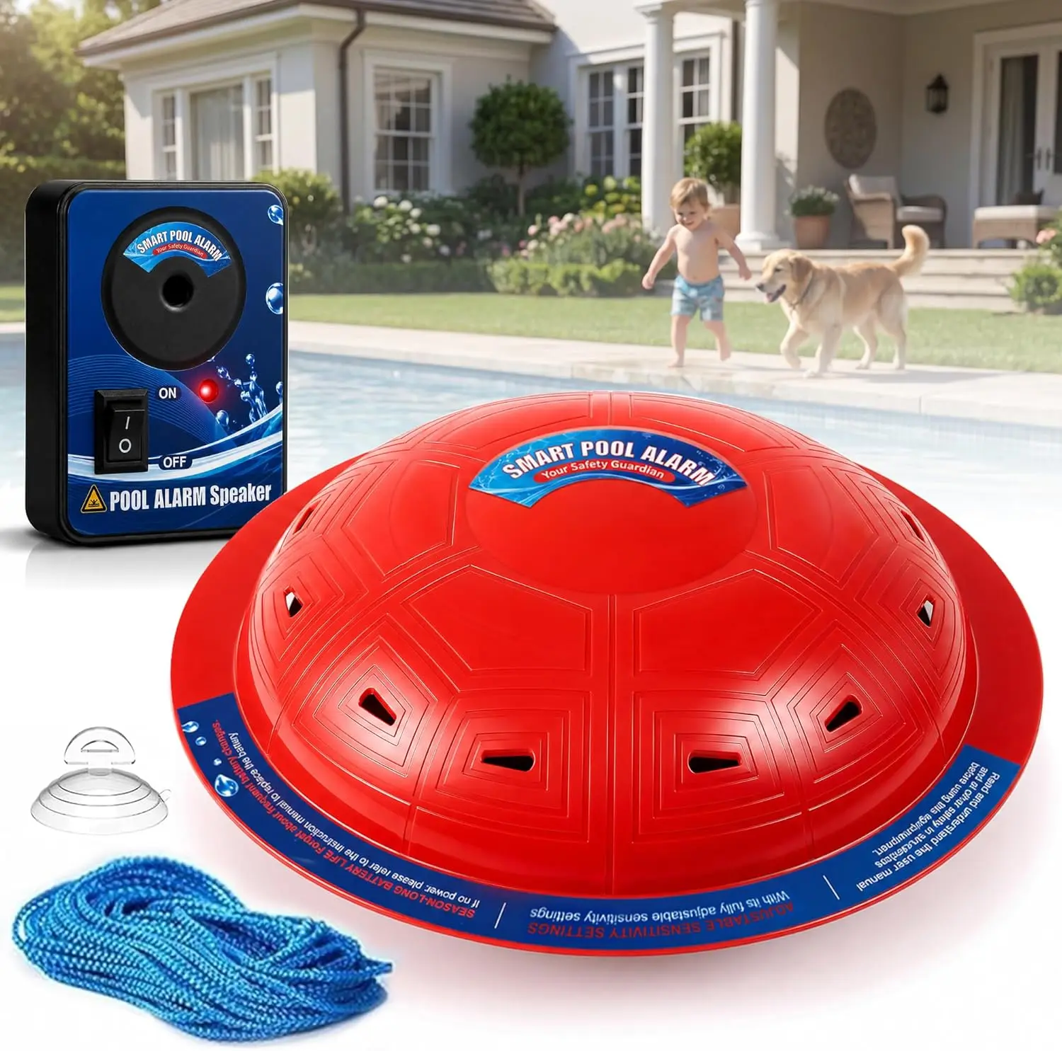 Foxlux Pool Alarm, Floating Pool Safety Alarm for Inground & Above Ground Pools, Adjustable Sensitivity Water Detection, 85dB+ Alert – Protection for Kids & Pets (Red)