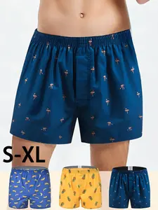Mens Boxer Shorts Funny Boxers Sleep Short Plaid Cotton Loose Woven Boxers for Men