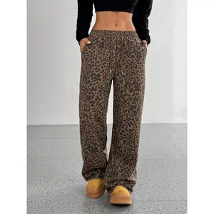Elegant leopard-print pants, fashionable European and American style, trendy women’s apparel, perfect for casual wear GARMENTARY