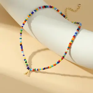 Colorful Beaded Initial Necklace - Trendy Dainty Letter Choker Style, Dual-Use as Bracelet, Perfect Birthday/Christmas Gifts & Stocking Stuffers for Teen Girls, Women & Grandkids, Personalized Initial Necklace