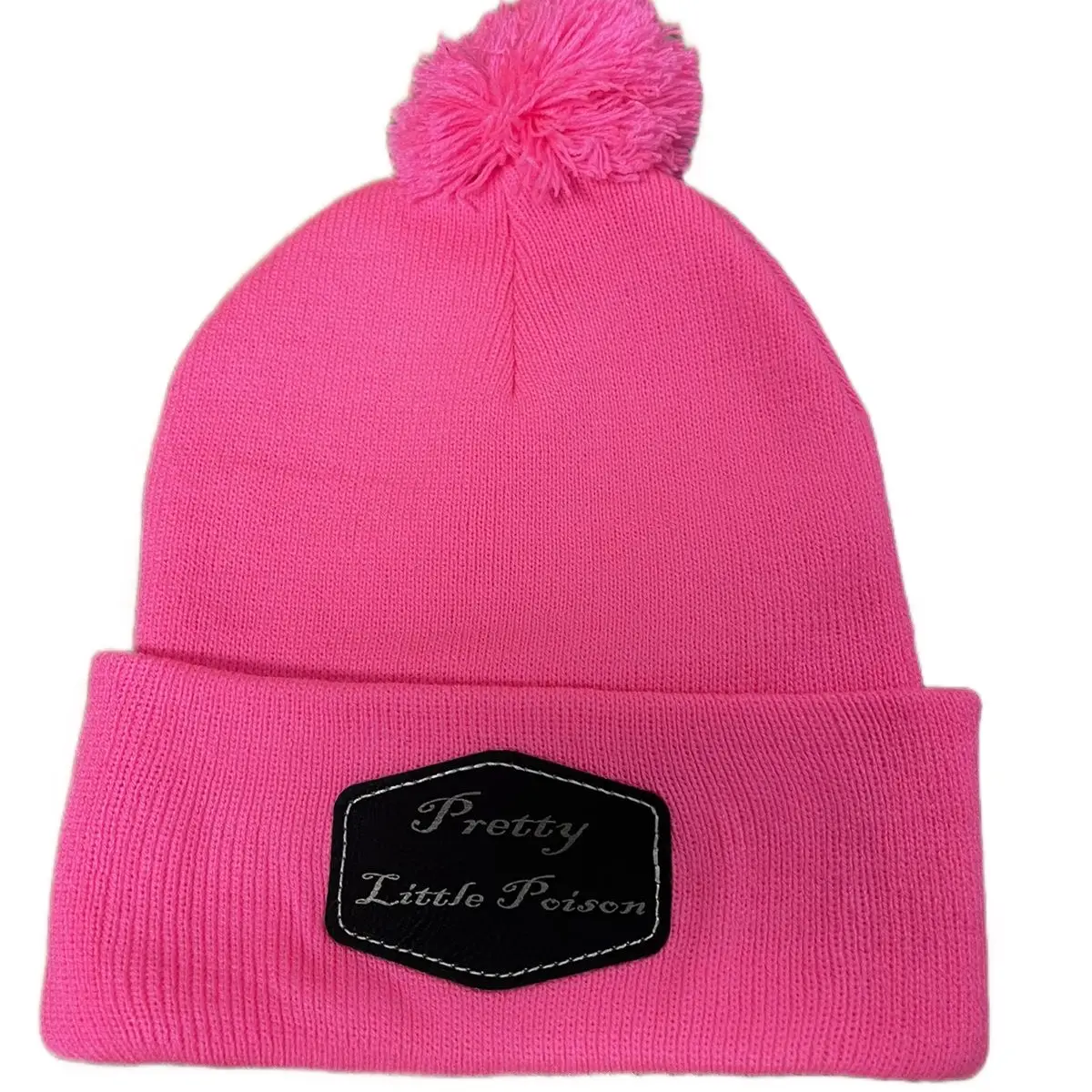 Pink Leather Patch Beanie Cap - Pretty Little Poison
