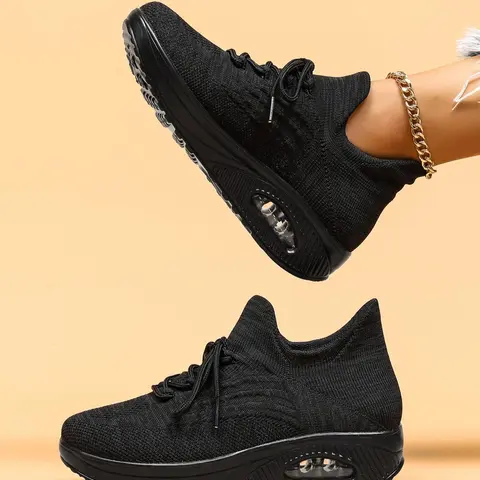 Women's Lace-Up Low-Top Knit Running Shoes, Breathable, Comfortable Round-Toe Sneakers for Casual Daily Wear, Footwear, Sports Shoes