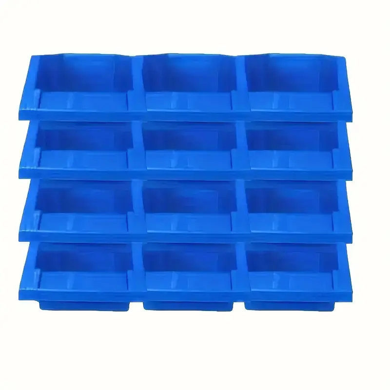 12pcs Blue Plastic Storage Boxes Organiser with Label Dividers, Divided Compartments, Interlocking Modular Organization System, PP Stackable Containers, Divided Storage